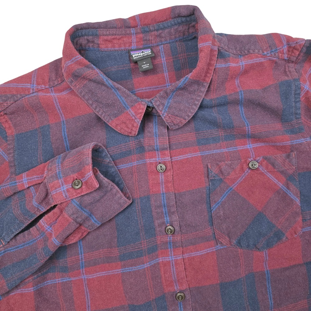 Patagonia Mens Organic Cotton Plaid Flannel Shirt Size Red Blue Worn Wear Large